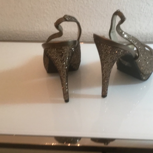 Lulu Townsend  bronze glitter sling back peep toe platform shoes 😍 - Picture 15 of 16